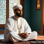 좌절 감정의 생리적 반응 이해하기 - A detailed and culturally resonant scene depicting an Arab adult male sitting calmly in a traditiona...