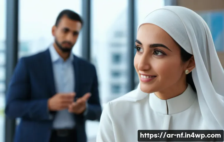 좌절 극복을 위한 대화 스킬 연습 - A professional Middle Eastern man and woman engaged in a deep conversation in a modern office settin...